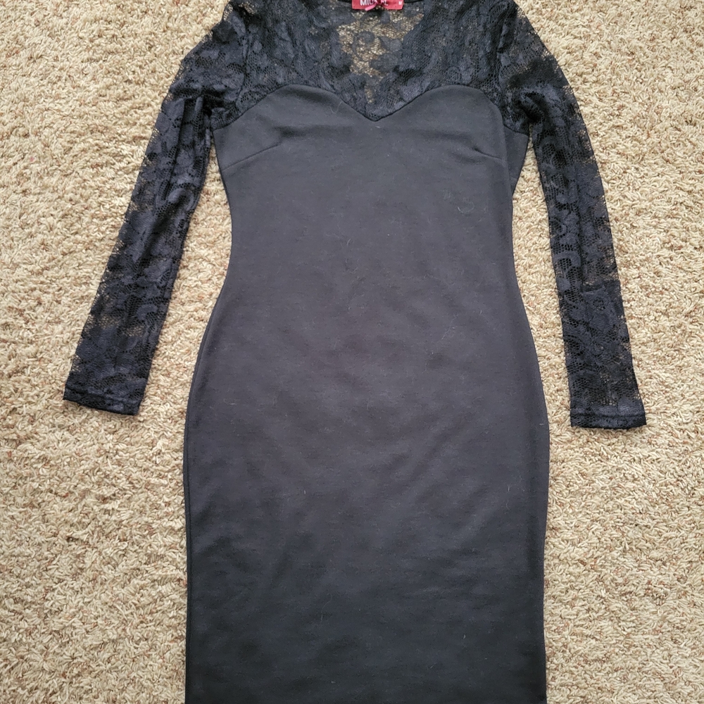 Miusol Black Long Sleeve Lace Dress